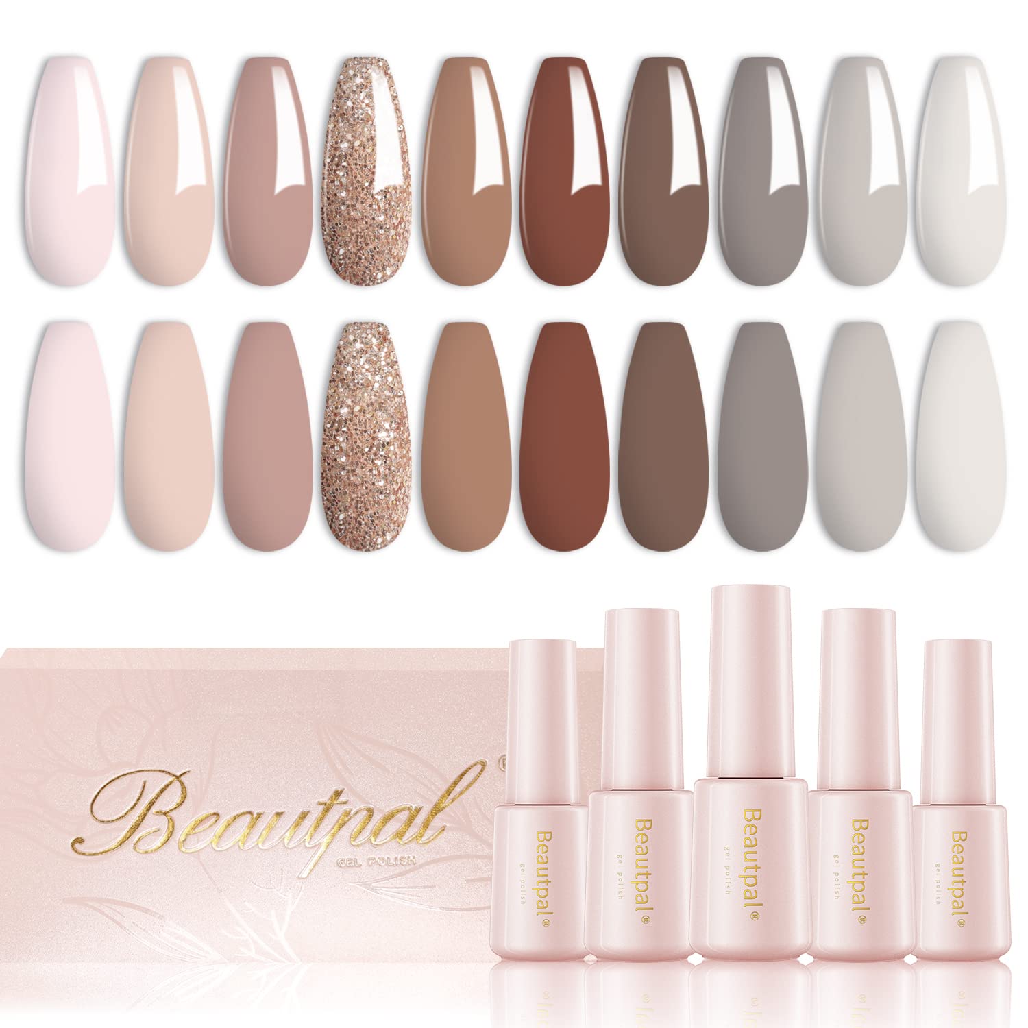 Larvall Beautpal Nude Grey Gel Nail Polish Set – 10PCS All Seasons Nude Colors