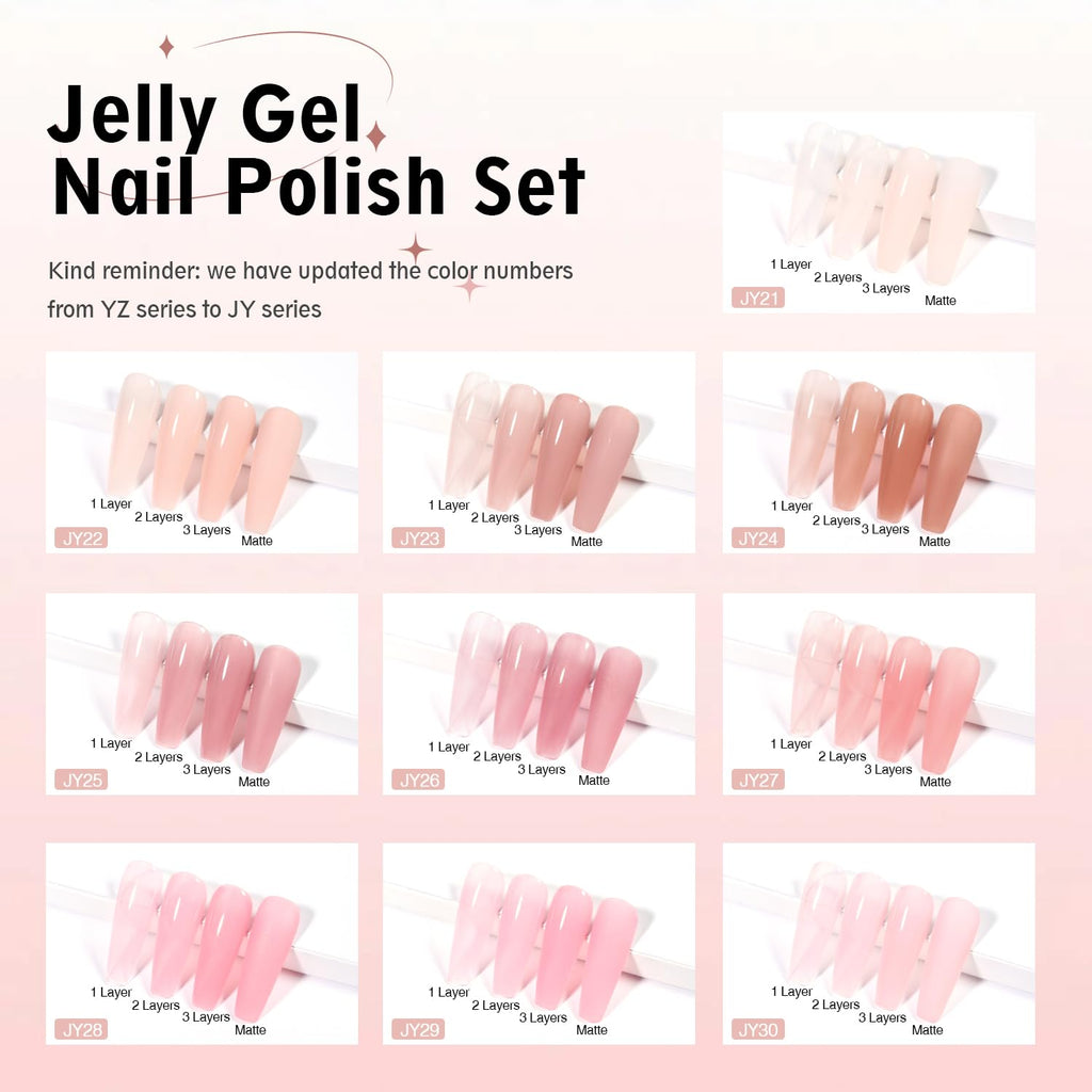 Larvall Beautpal Jelly Gel Nail Polish Set – 10-Piece Milky Nude & Sheer Pink UV Gel Kit