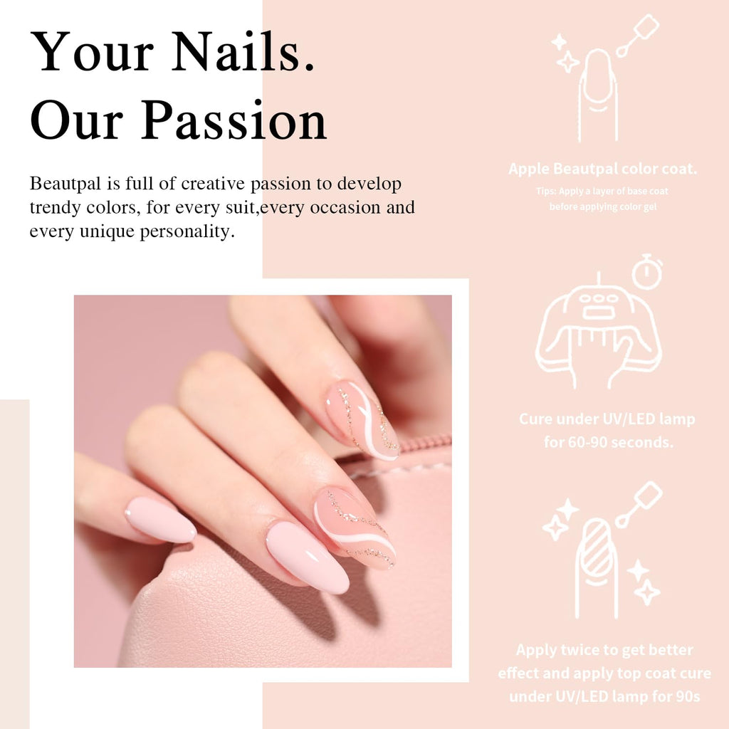 Larvall Beautpal Nude Gel Nail Polish Set – 10 Neutral Pink Nude Glitter Shades for At-Home Manicures
