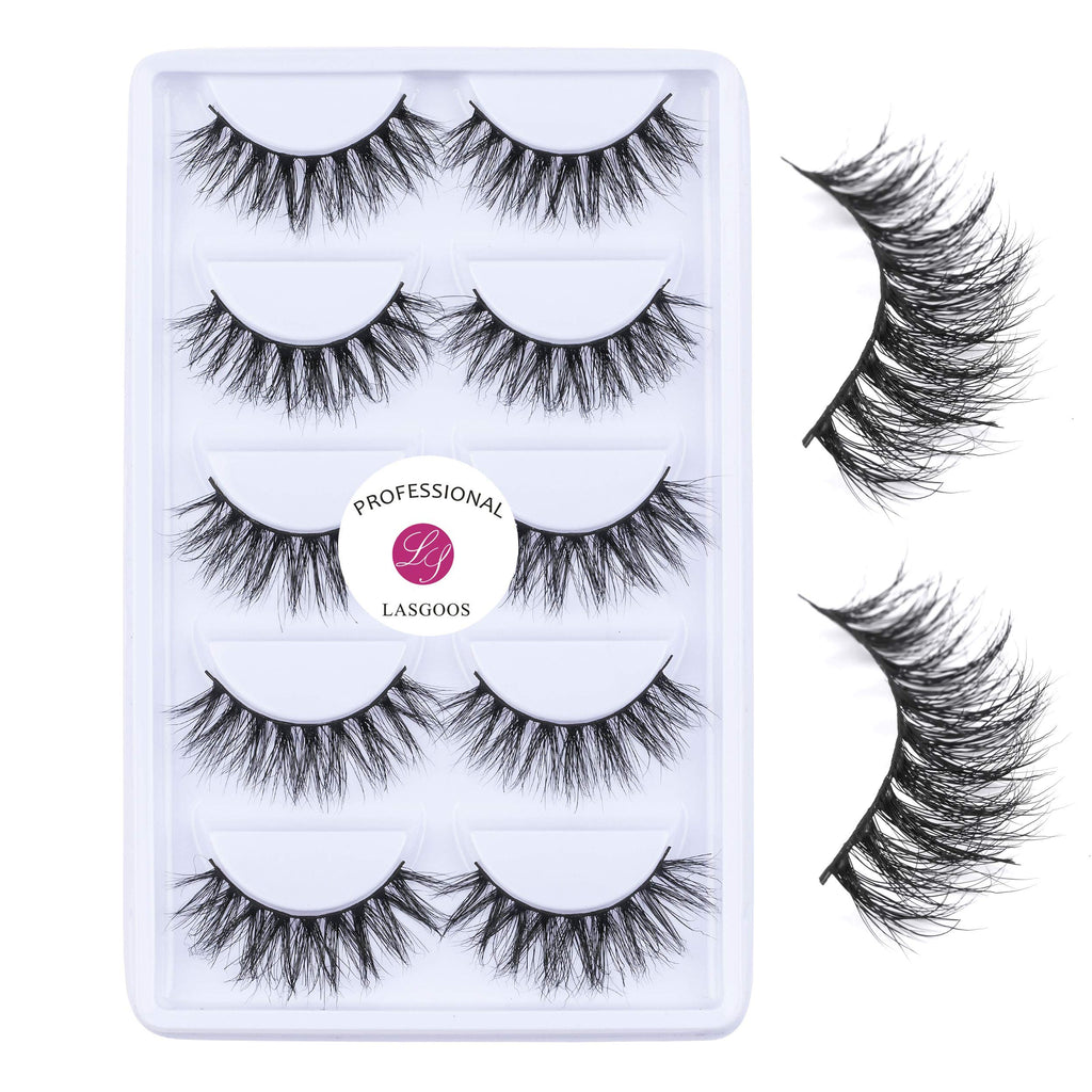LASGOOS 3D Mink Lashes A14 – 100% Siberian Mink, Cruelty-Free, Reusable, 5 Pairs