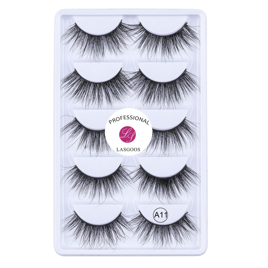 LASGOOS 3D Mink False Eyelashes – Luxurious Natural Messy Volume, Long & Fluffy (5 Pairs)