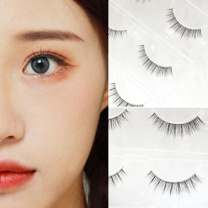 LASGOOS Eyelashes - Natural Look 3D Invisible Band Short 6-10mm, 3 Pairs GM04