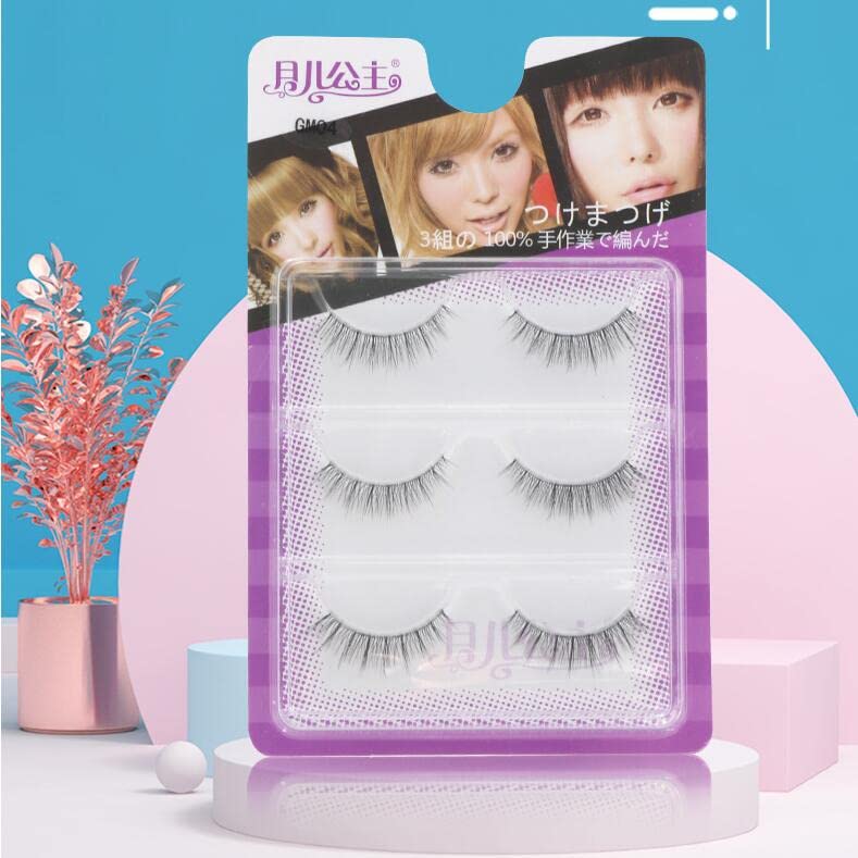 LASGOOS Eyelashes - Natural Look 3D Invisible Band Short 6-10mm, 3 Pairs GM04