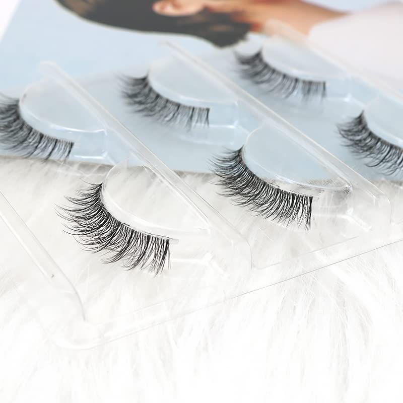 LASGOOS Eyelashes - Natural Look 3D Invisible Band Short 6-10mm, 3 Pairs GM04