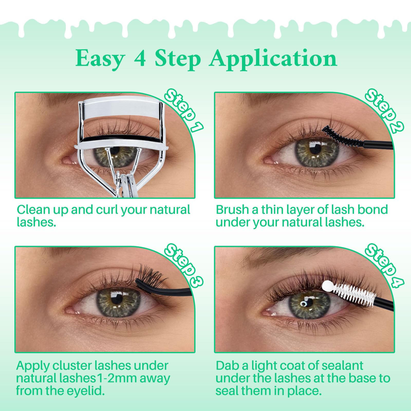 LASHSUN Lash Clusters Kit – Wispy Cat Eye Lashes with Bond, Seal, Remover & Tweezers