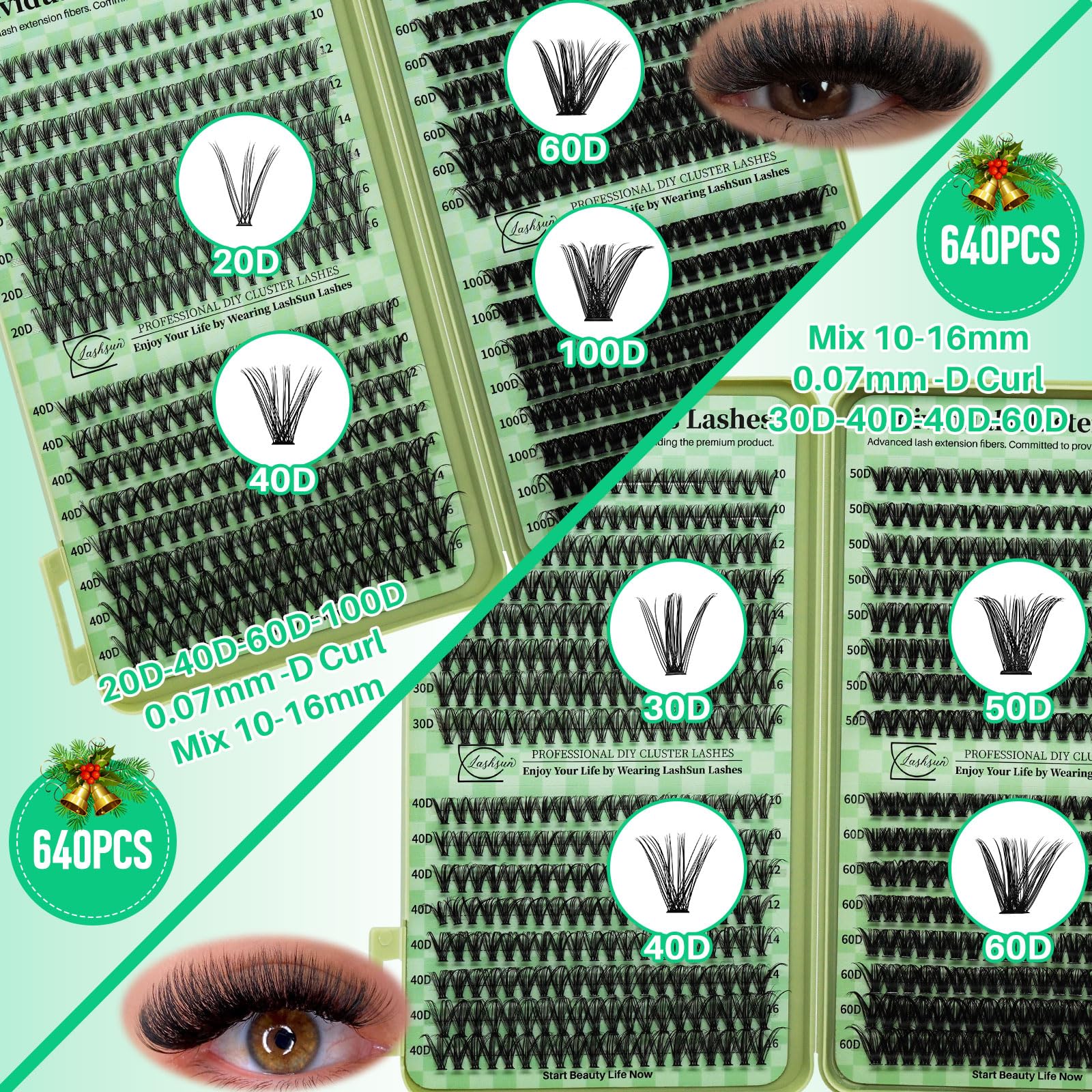 LASHSUN Lash Clusters Kit – Wispy Cat Eye Lashes with Bond, Seal, Remover & Tweezers