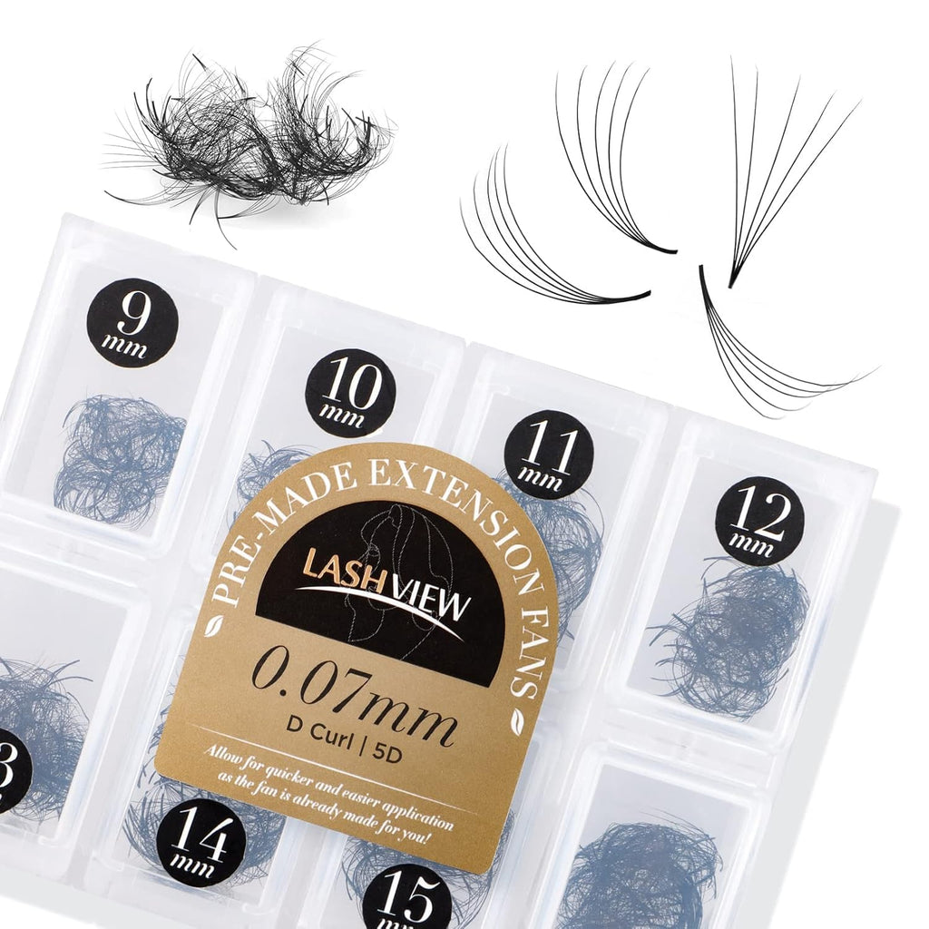 LASHVIEW 1000 Premade Volume Eyelash Extensions — 5D/10D, C&D Curl, 9-16mm