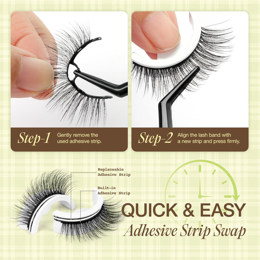 LASHVIEW Self-Adhesive Eyelashes – Natural Look Press-On Lashes, 5 Pairs