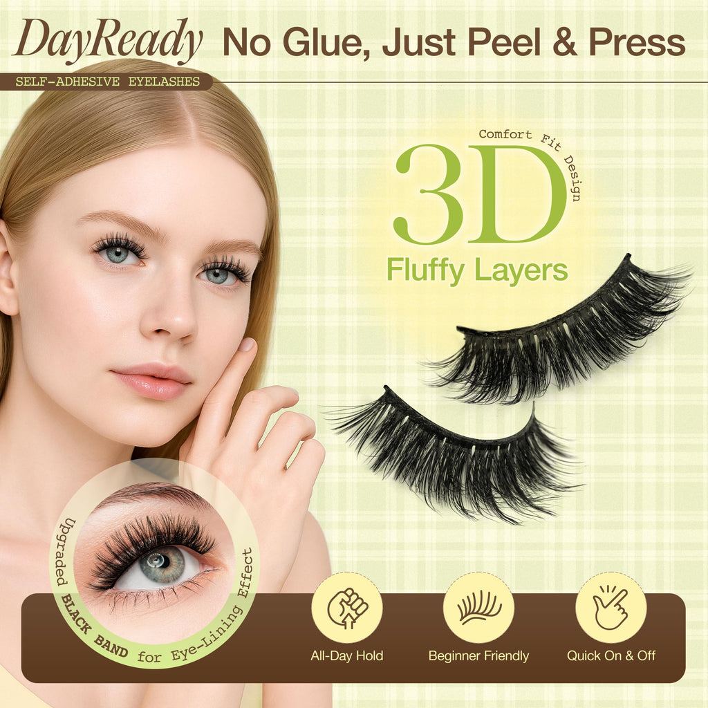 LASHVIEW Self Adhesive Eyelashes – Natural Look, No Glue Needed, Reusable 5 Pairs (CV031)