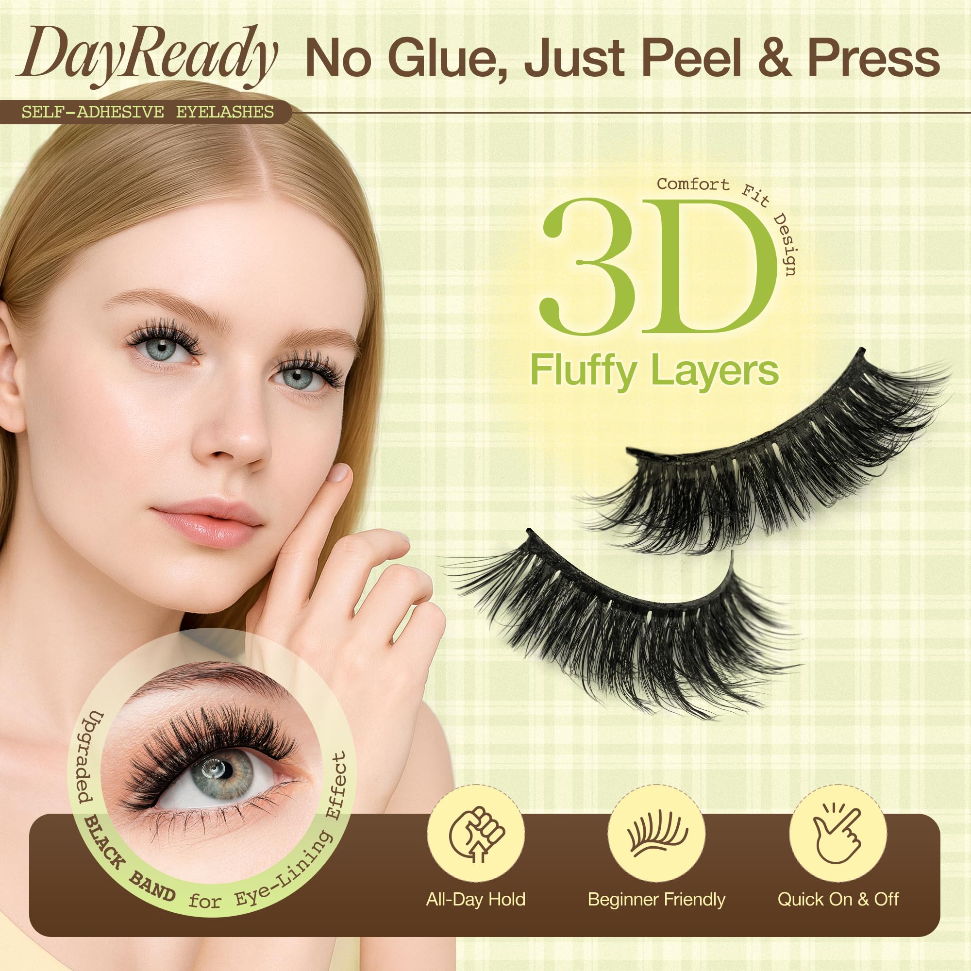 LASHVIEW Self Adhesive Eyelashes – Natural Look, No Glue Needed, Reusable 5 Pairs (CV031)