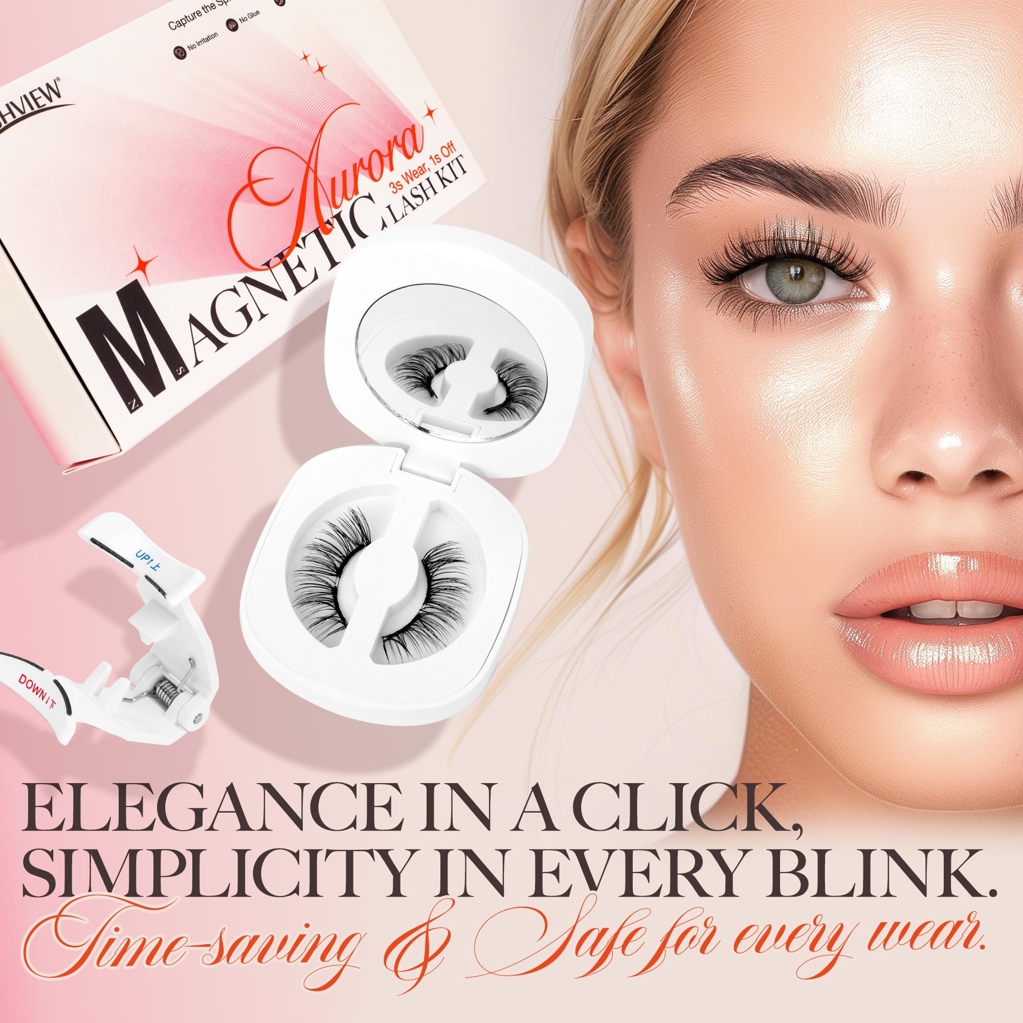 LASHVIEW Upgrade Magnetic Eyelashes with Applicator – Reusable, Glue-Free