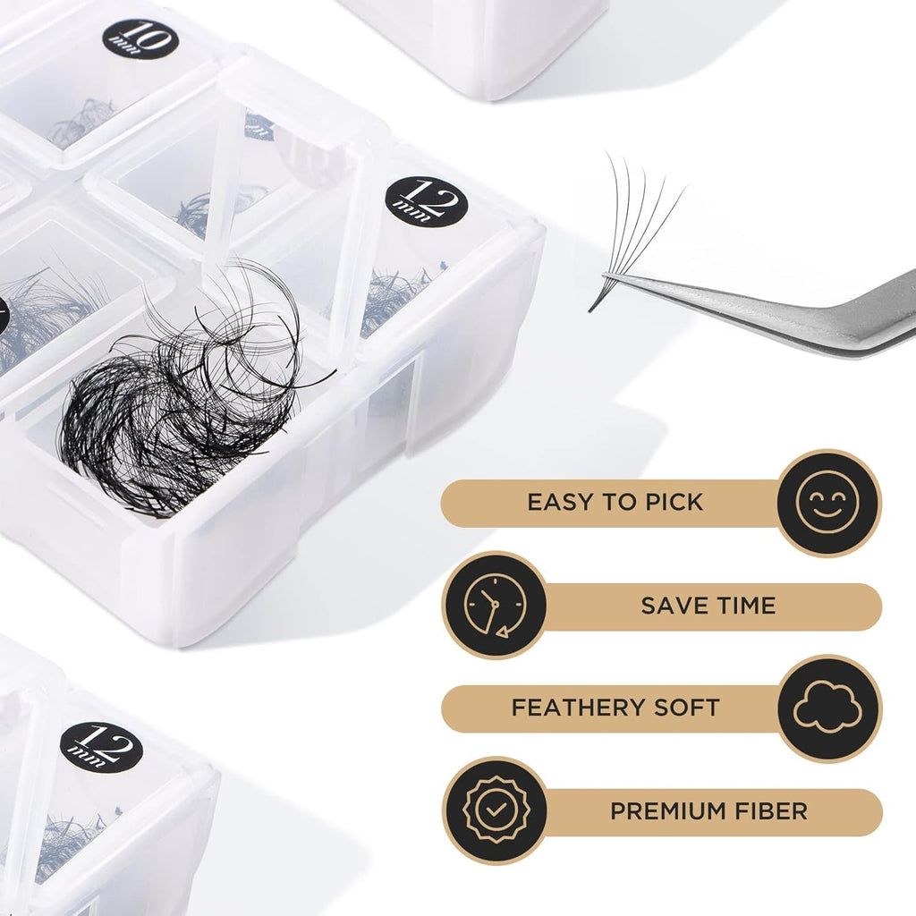 LASHVIEW 1000 Premade Volume Eyelash Extensions — 5D/10D, C&D Curl, 9-16mm
