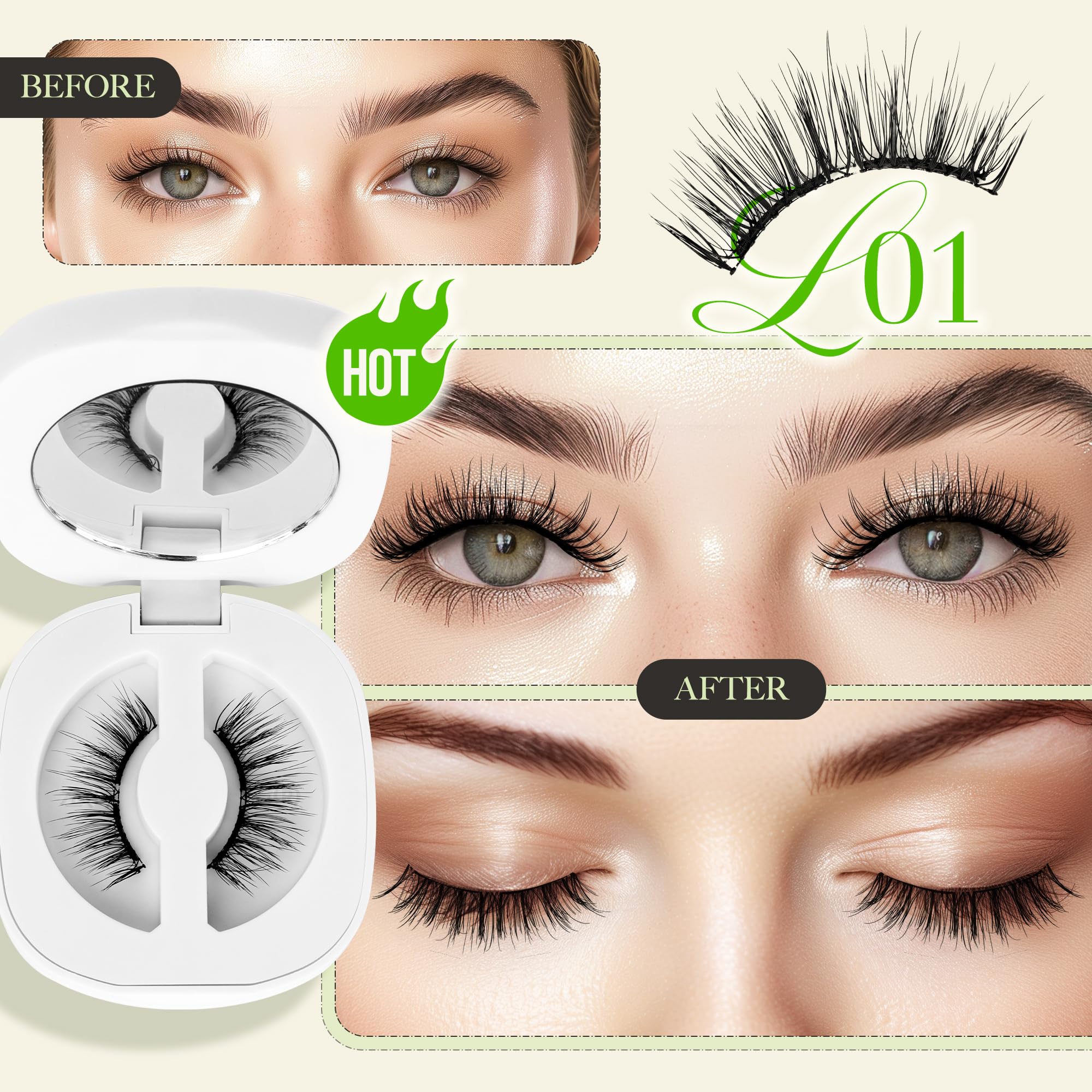 LASHVIEW Magnetic Eyelashes with Applicator L01 – No Glue Needed, Reusable, Windproof & Waterproof, Natural Look