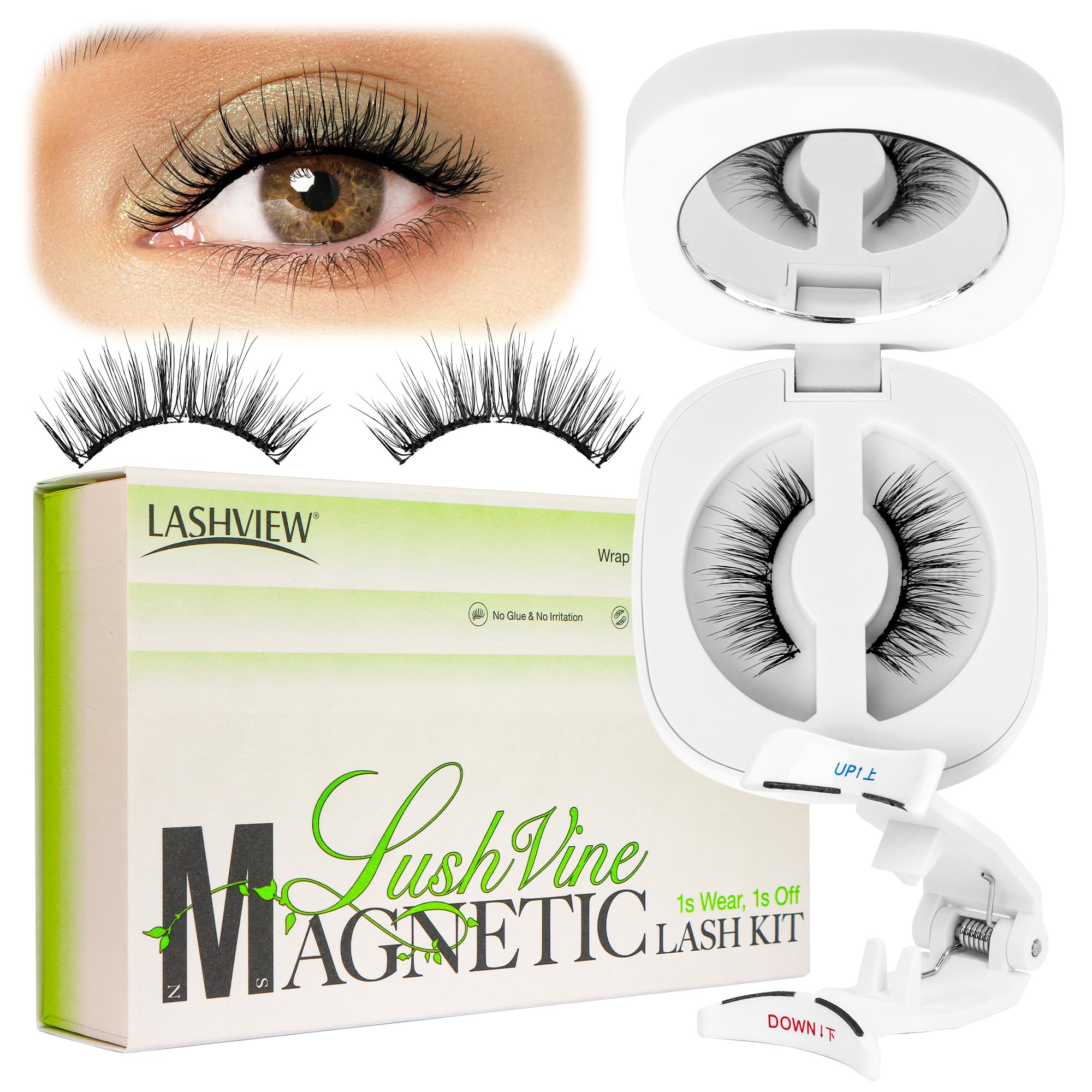 LASHVIEW Magnetic Eyelashes with Applicator L01 – No Glue Needed, Reusable, Windproof & Waterproof, Natural Look