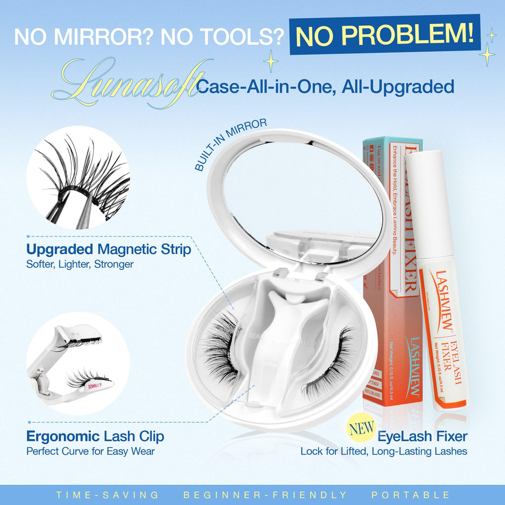 LASHVIEW LunaSoft Magnetic Eyelashes with Applicator – No Glue or Eyeliner, 48H Hold