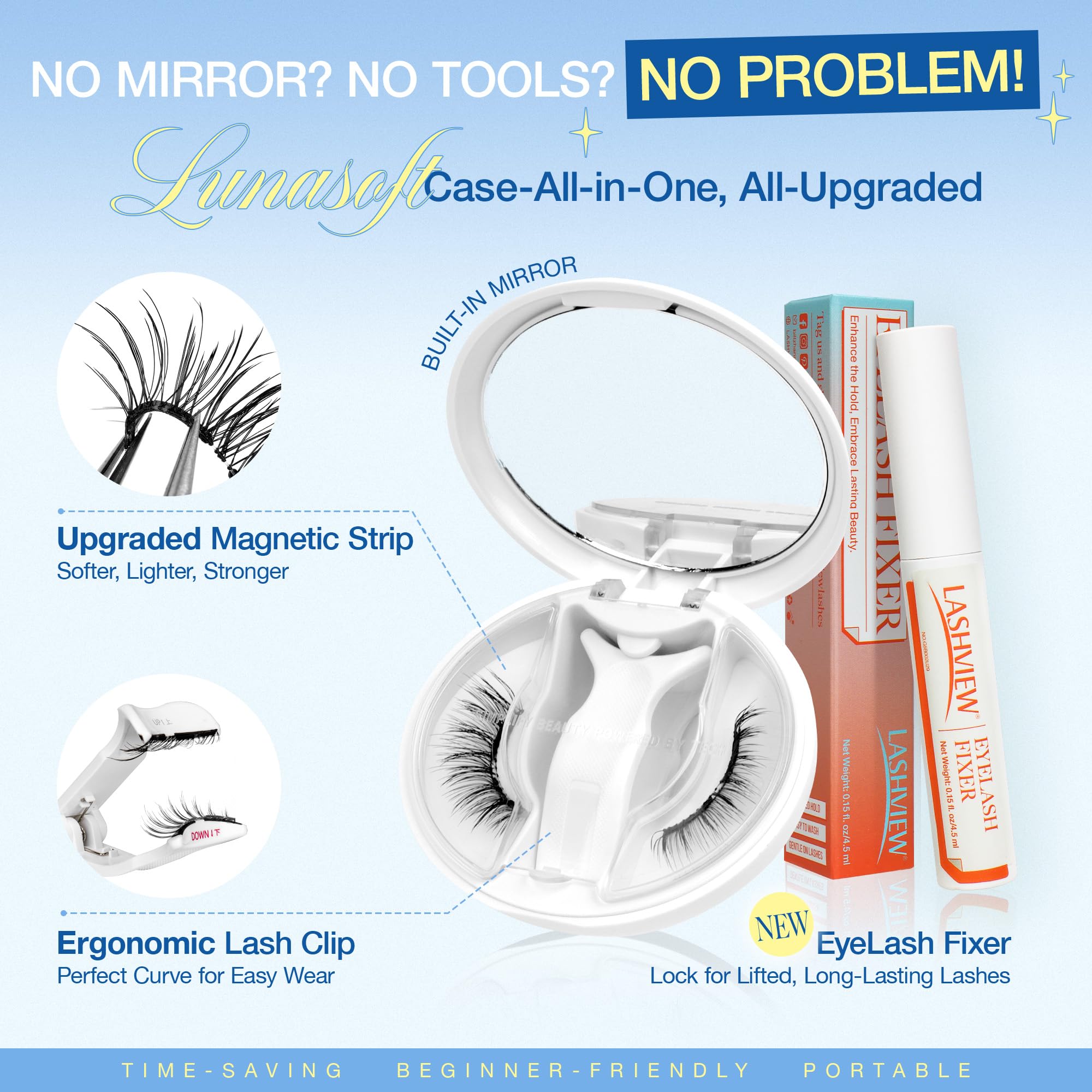 LASHVIEW LunaSoft Magnetic Eyelashes with Applicator – No Glue or Eyeliner, 48H Hold