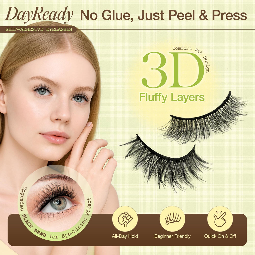 LASHVIEW Self-Adhesive Eyelashes – Natural Look Press-On Lashes, 5 Pairs