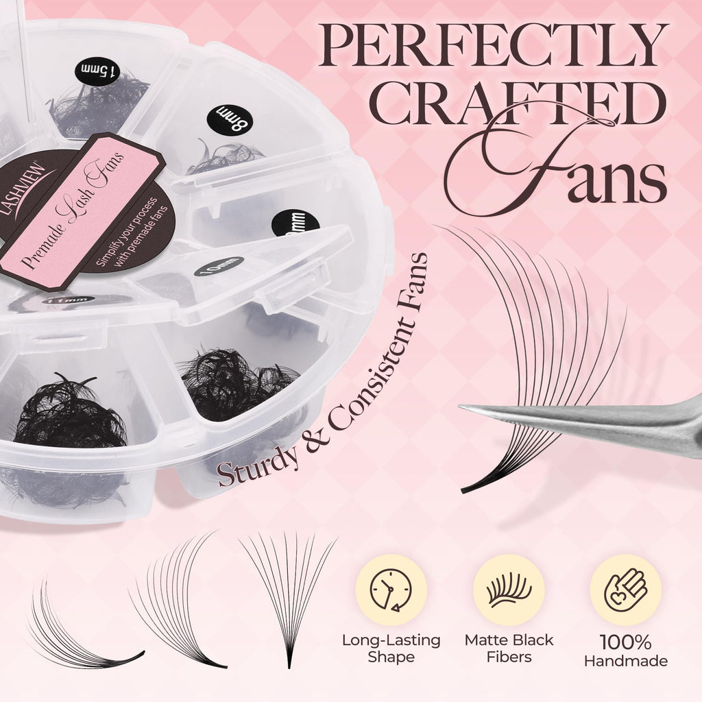 LASHVIEW 600 Premade Volume Eyelash Extensions – D Curl, 10D-0.05D, 8–15mm – Handmade, Thin Base