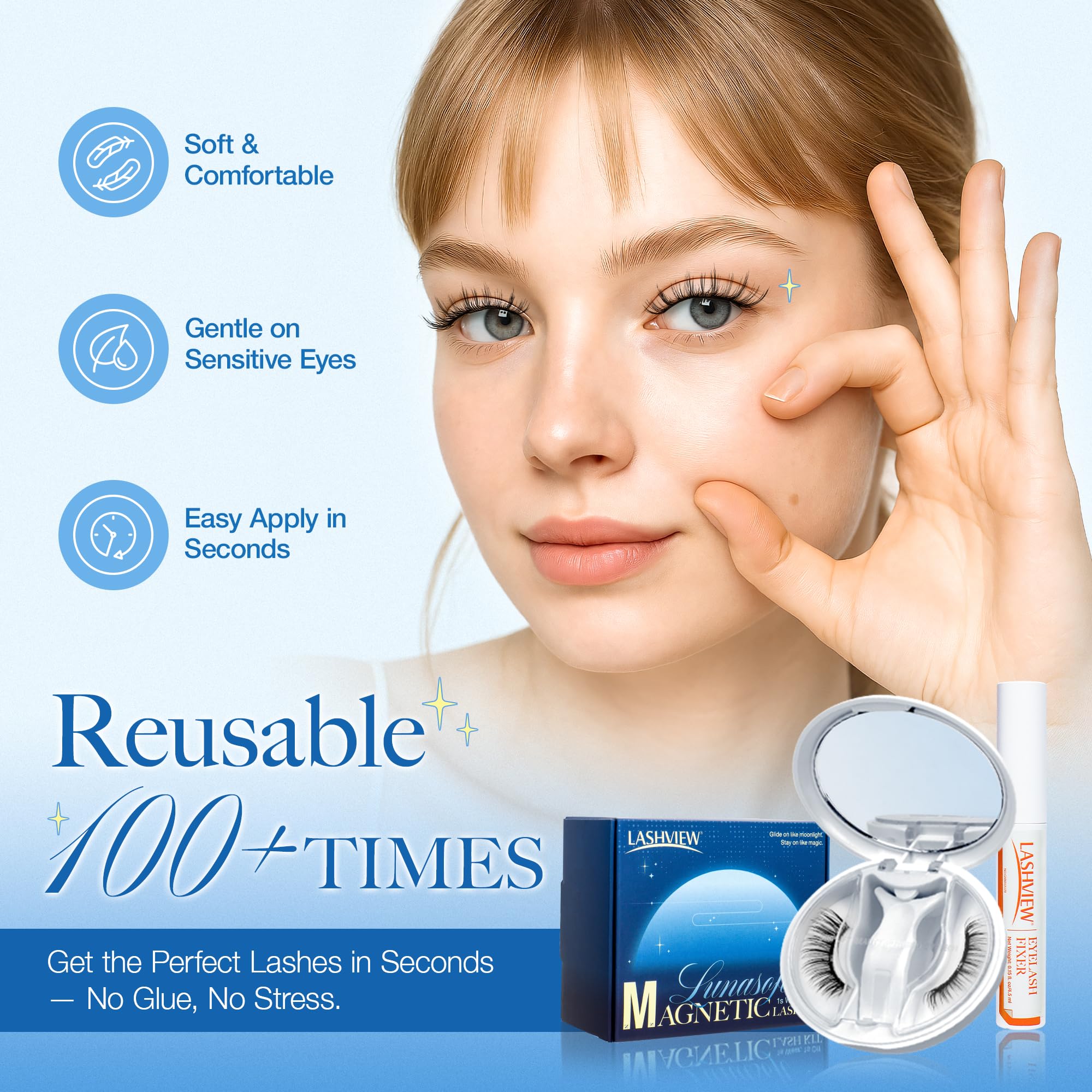 LASHVIEW RC25 Magnetic Eyelashes with Applicator – Natural Look & 48H Hold