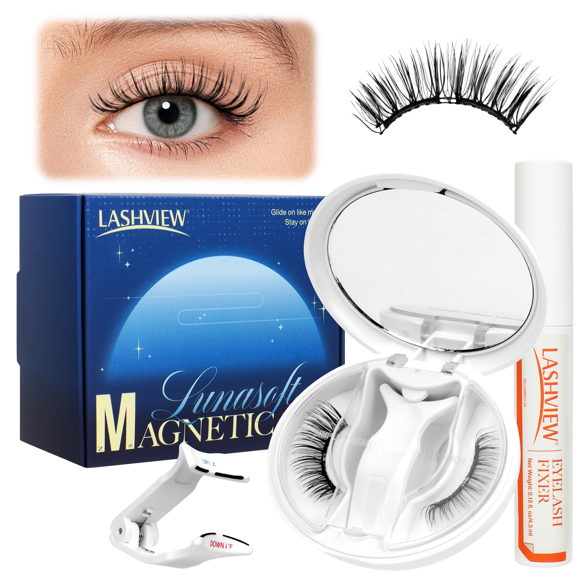 LASHVIEW RC25 Magnetic Eyelashes with Applicator – Natural Look & 48H Hold