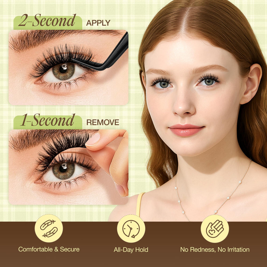 LASHVIEW Self Adhesive Eyelashes – Natural Look, No Glue Needed, Reusable 5 Pairs (CV031)