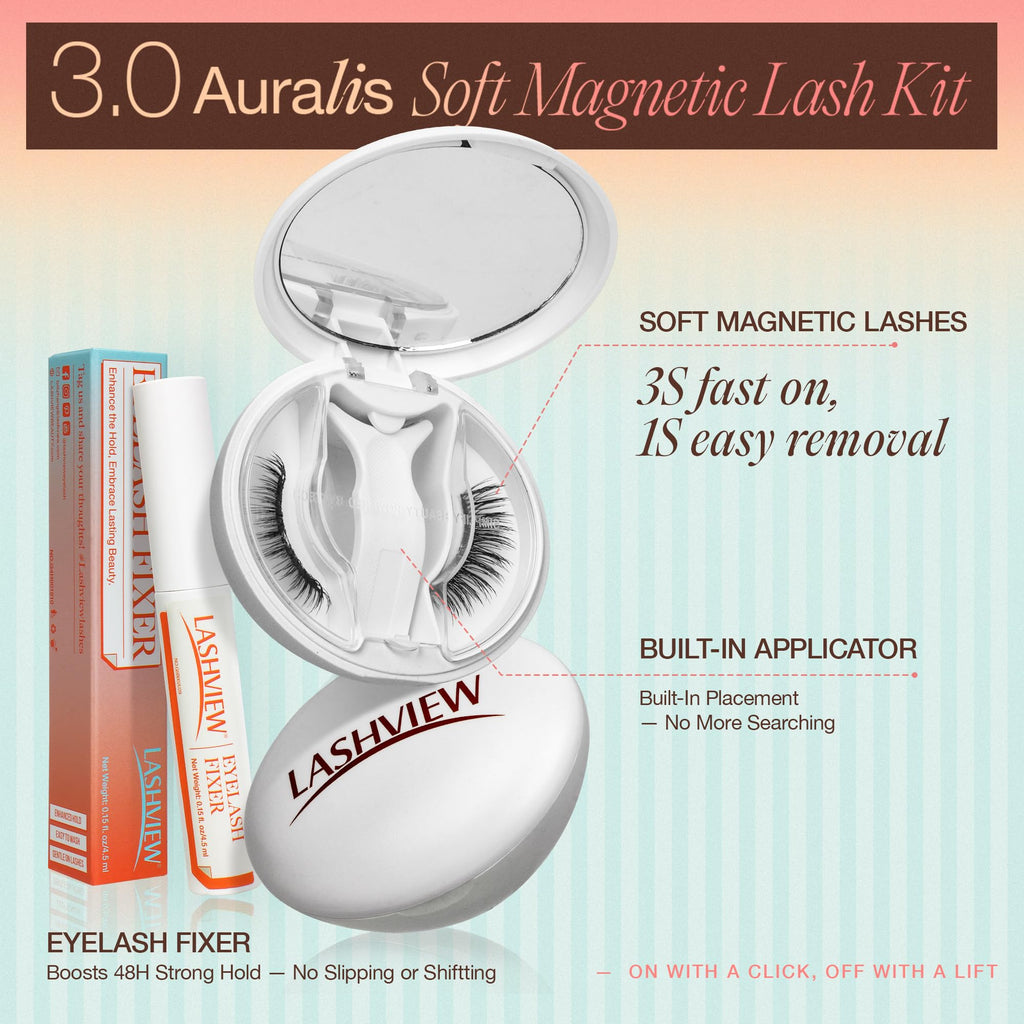 LASHVIEW Upgrade Magnetic Eyelashes with Applicator – No Glue Needed, 0.17mm Ultra-Thin Magnets
