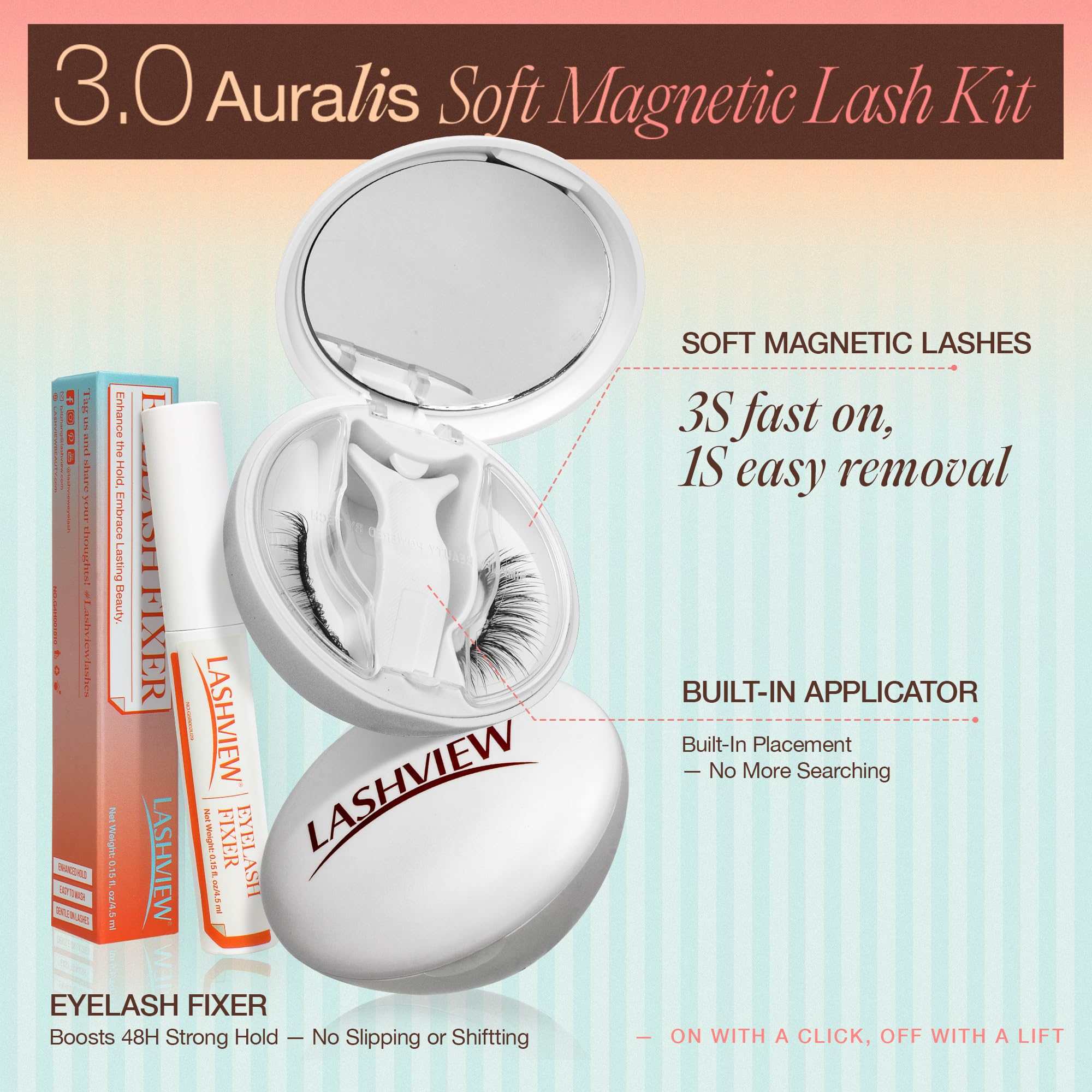 LASHVIEW Upgrade Magnetic Eyelashes with Applicator | No Glue Needed, 0.17mm Ultra-Thin Magnets