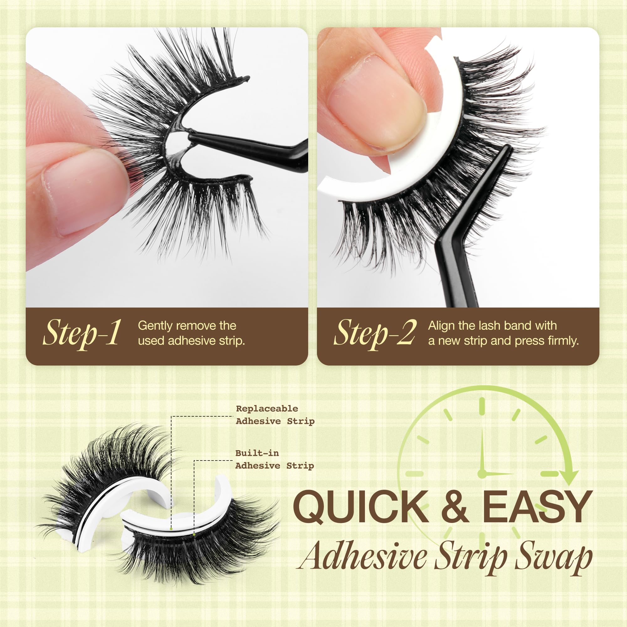 LASHVIEW Self Adhesive Eyelashes – Natural Look, No Glue Needed, Reusable 5 Pairs (CV031)