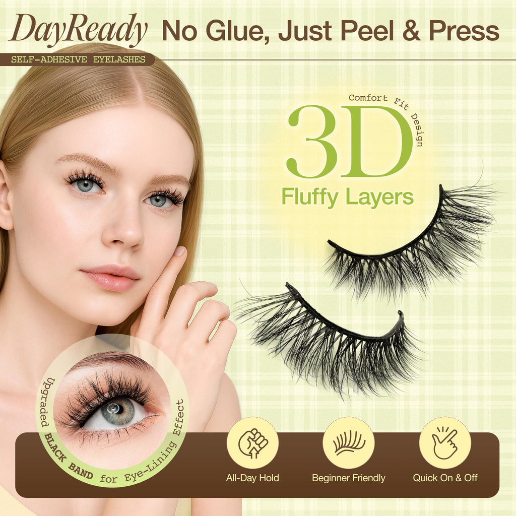 LASHVIEW Self Adhesive Eyelashes – Natural Look Press On Lashes, No Glue Needed, Reusable 5 Pairs (CV201)