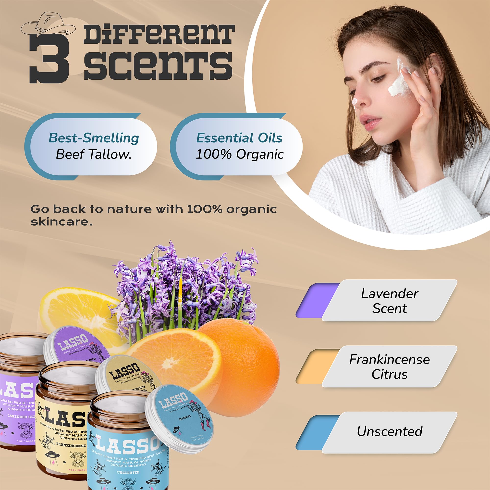 LASSO TALLOW Frankincense Citrus Beef Tallow Balm – Facial Moisturizer with Manuka Honey