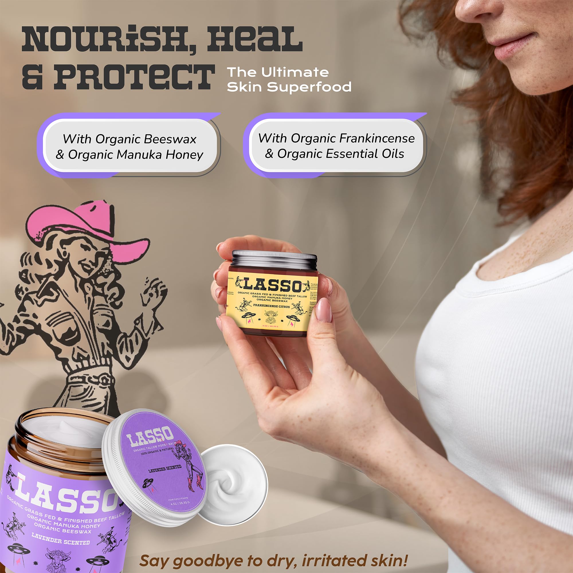 LASSO Lavender Tallow & Honey Balm for Face – Organic Grass-Fed Moisturizer