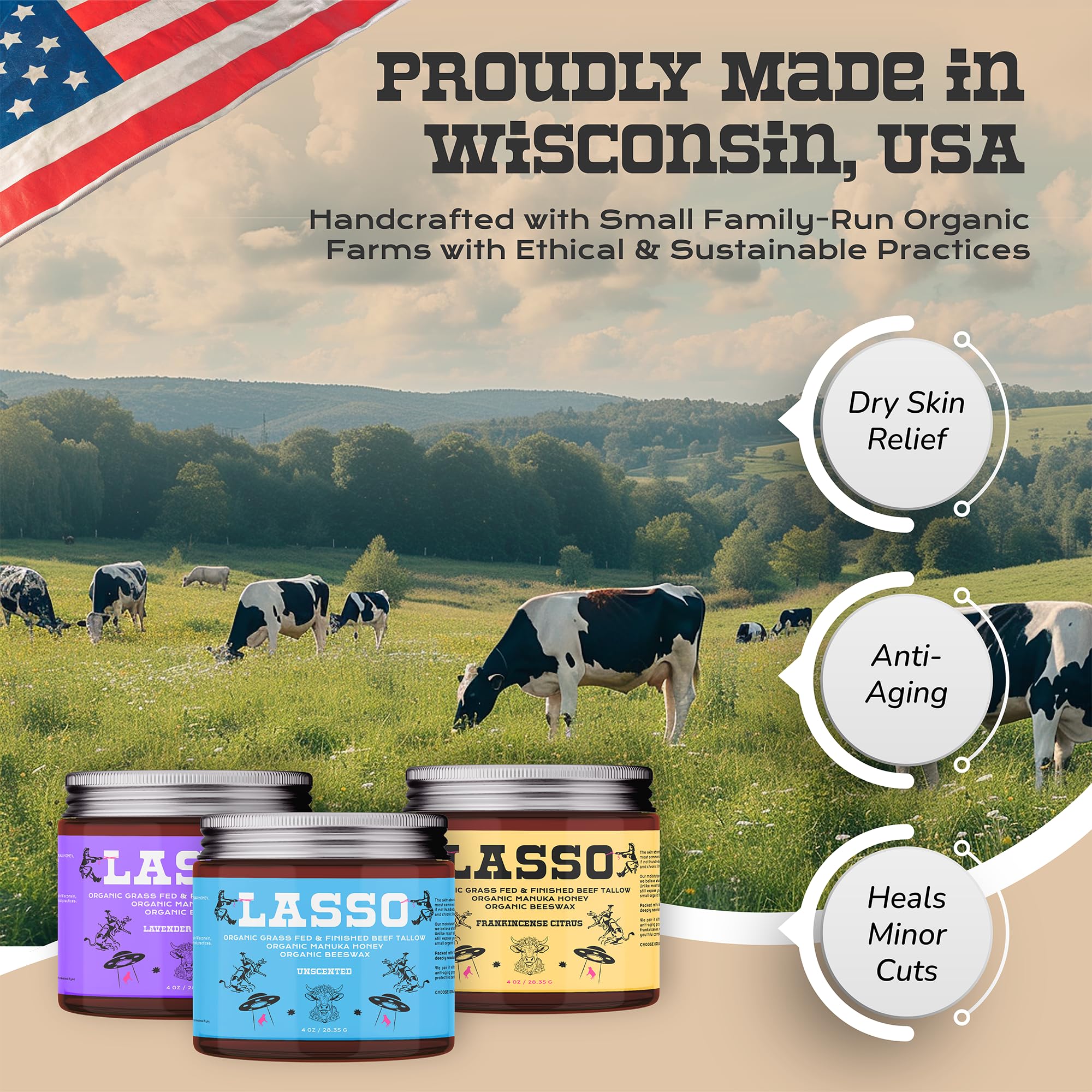 LASSO TALLOW Frankincense Citrus Beef Tallow Balm – Facial Moisturizer with Manuka Honey