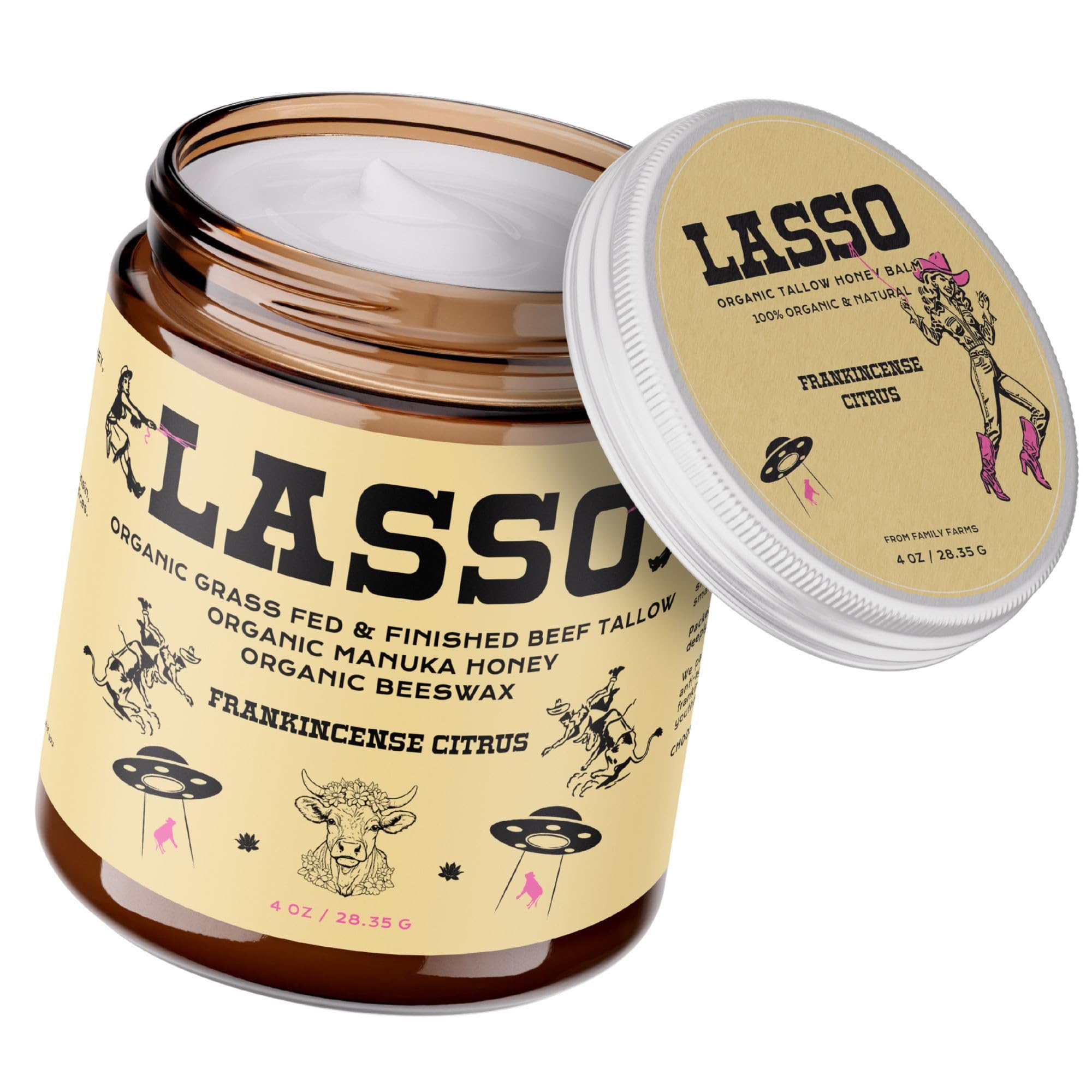 LASSO TALLOW Frankincense Citrus Beef Tallow Balm – Facial Moisturizer with Manuka Honey
