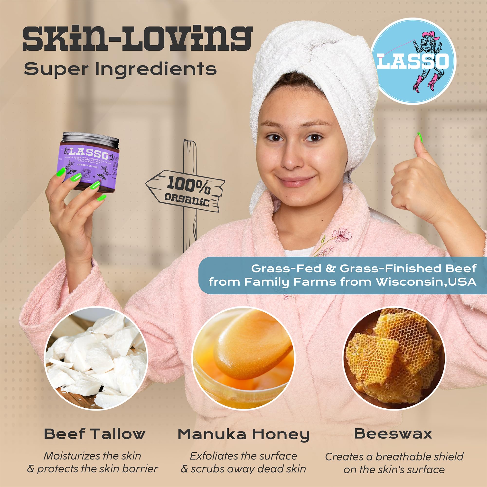 LASSO TALLOW Frankincense Citrus Beef Tallow Balm – Facial Moisturizer with Manuka Honey