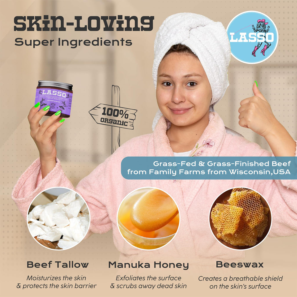 LASSO Lavender Tallow & Honey Balm for Face – Organic Grass-Fed Moisturizer