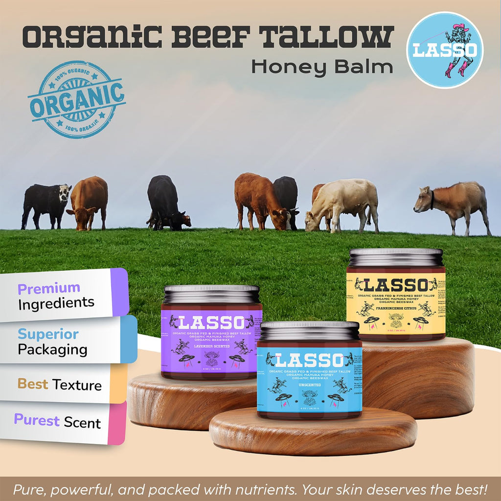 LASSO TALLOW Frankincense Citrus Beef Tallow Balm – Facial Moisturizer with Manuka Honey
