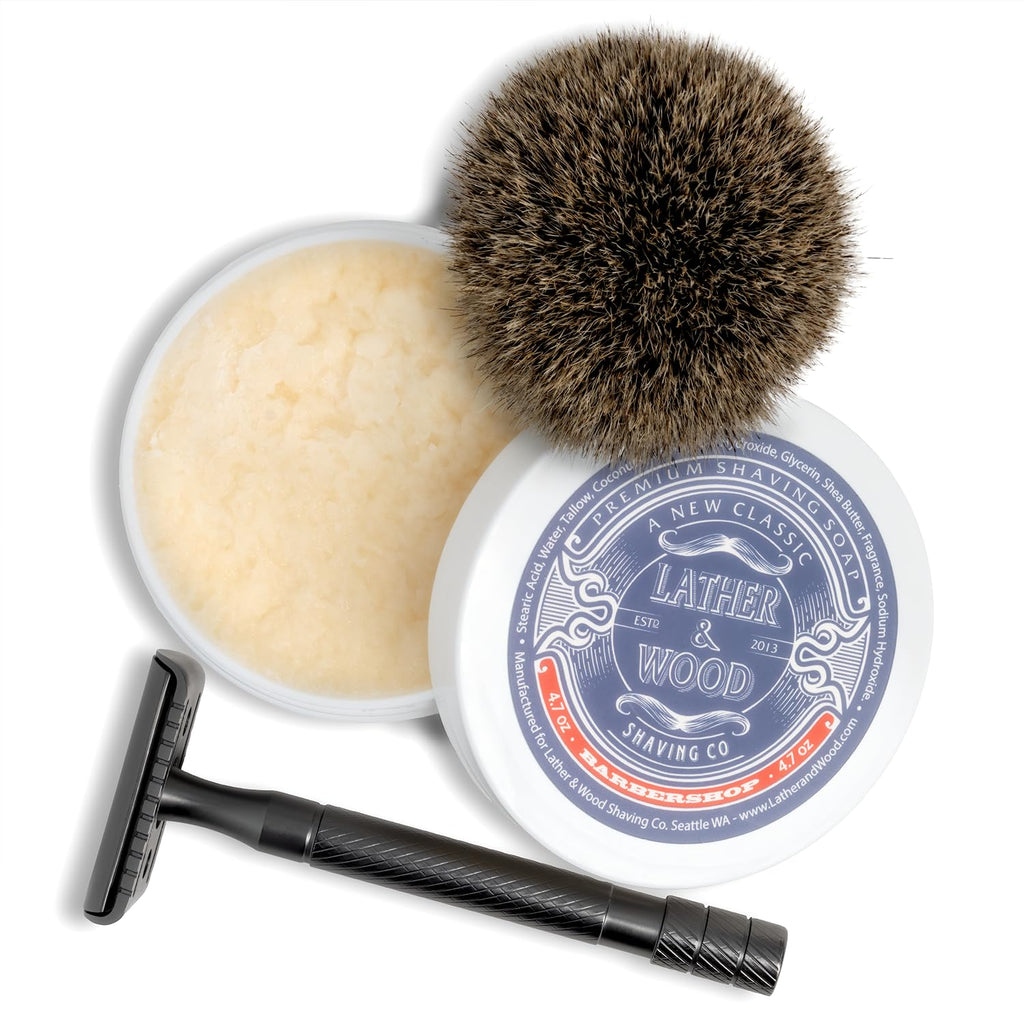 Lather & Wood Shaving Soap Barbershop – Dense Tallow Lather for Premium Wet Shaving