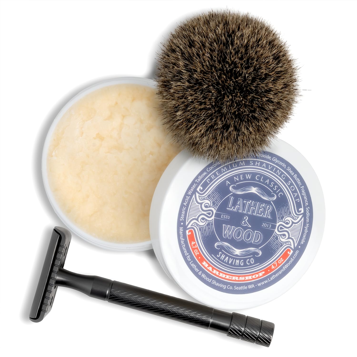 Lather & Wood Shaving Soap Barbershop – Dense Tallow Lather for Premium Wet Shaving