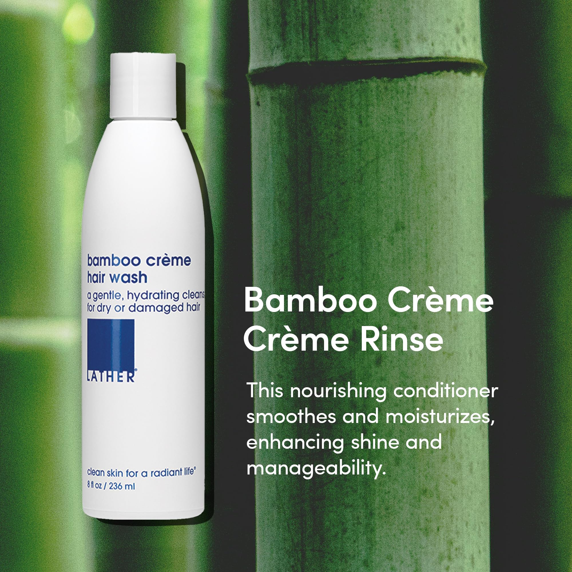 LATHER Bamboo Creme Conditioning Rinse – Hydrating Hair Conditioner with Wheat Protein & Jojoba Oil (8 oz) | Vegan & Cruelty-Free