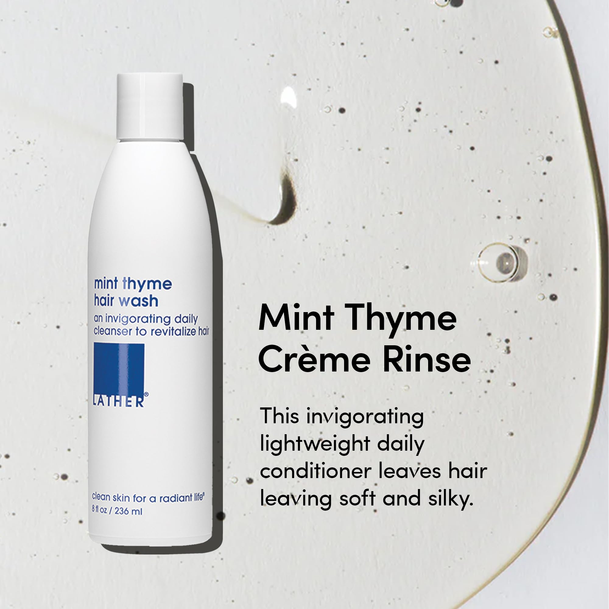 LATHER Mint Thyme Crème Rinse – Lightweight Detangler for All Hair Types (8 oz)