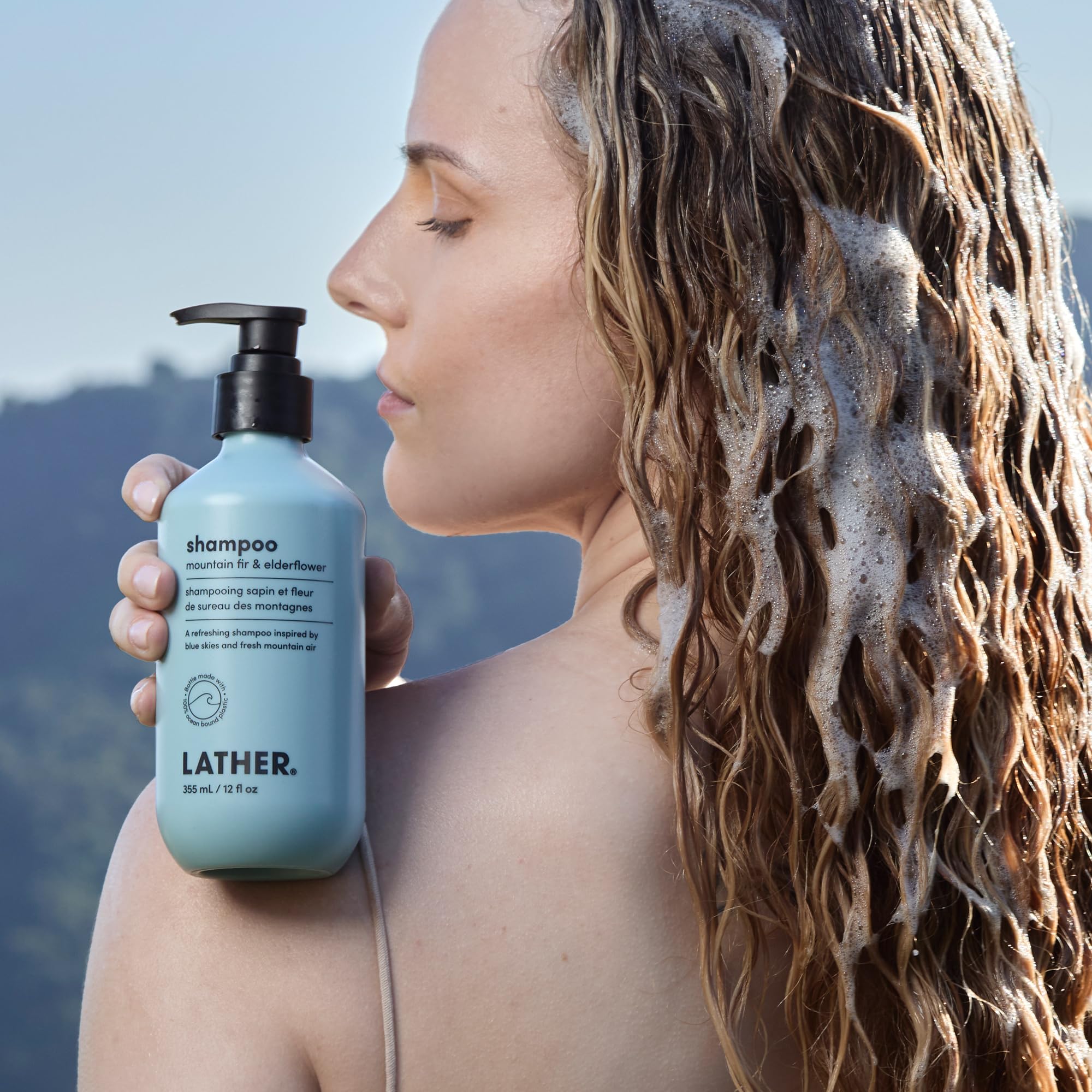LATHER Mountain Fir & Elderflower Shampoo — Gentle, Sulfate-Free Cleansing for All Hair Types