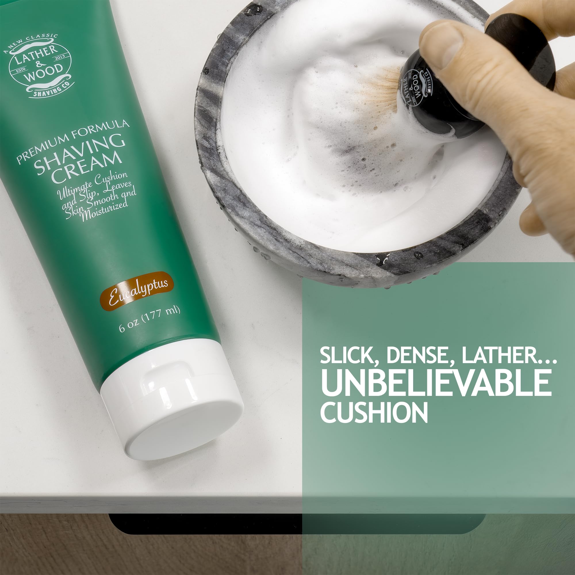 Lather & Wood Men's Eucalyptus Shaving Cream – Cooling Lather with Razor Burn Relief