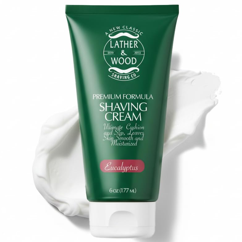 Lather & Wood Men's Eucalyptus Shaving Cream – Cooling Lather with Razor Burn Relief