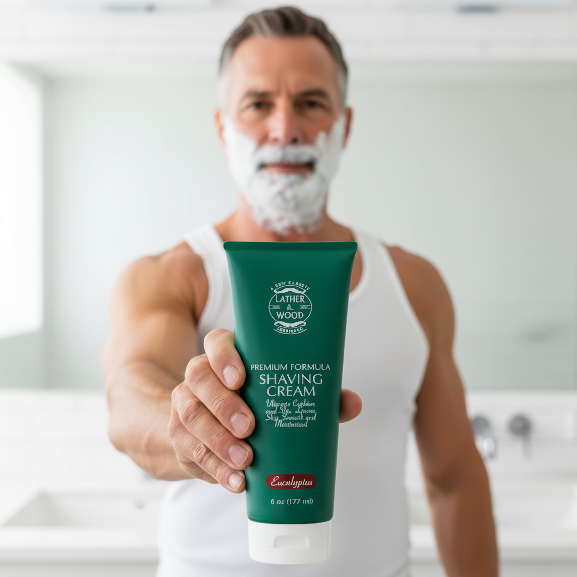 Lather & Wood Men's Eucalyptus Shaving Cream – Cooling Lather with Razor Burn Relief