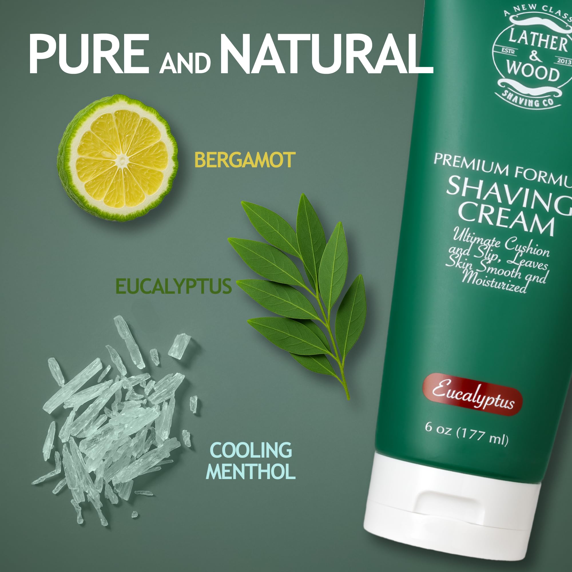 Lather & Wood Men's Eucalyptus Shaving Cream – Cooling Lather with Razor Burn Relief