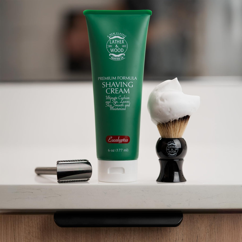 Lather & Wood Men's Eucalyptus Shaving Cream – Cooling Lather with Razor Burn Relief