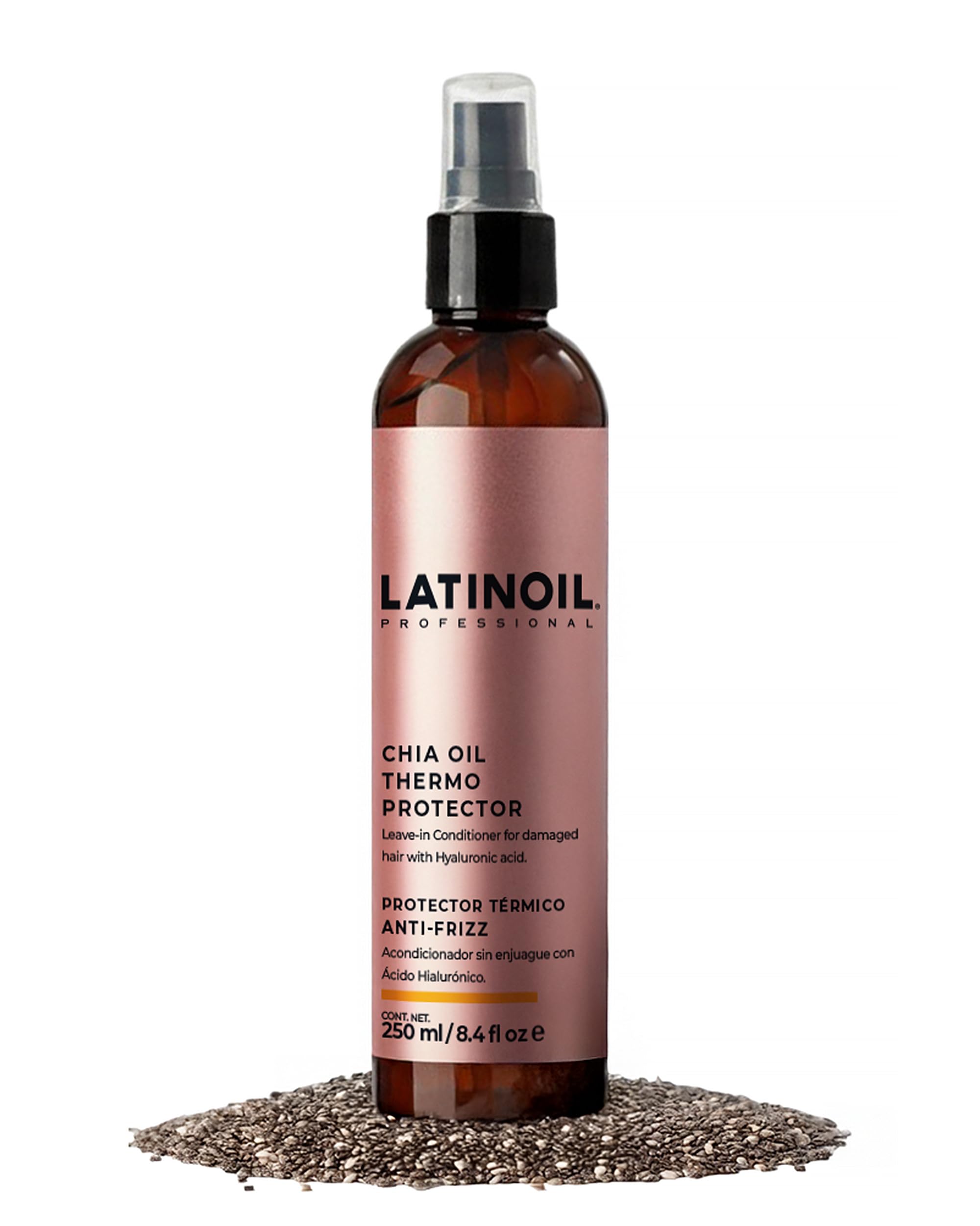 LATINOIL Chia Oil Heat Protectant Spray – Hair Heat Shield & Leave-In Conditioner (8 oz)