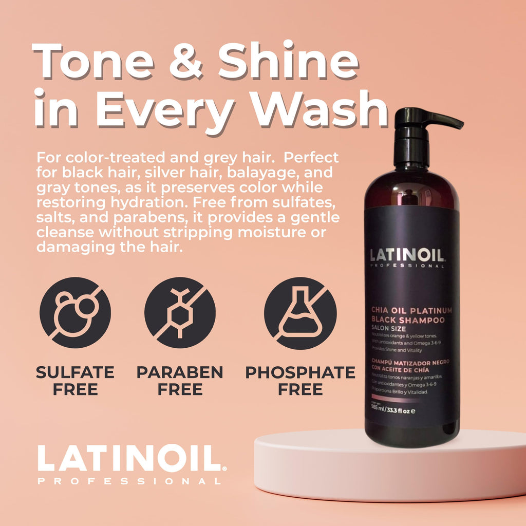 LATINOIL Platinum Black Shampoo: Toner & Color Depositing Shampoo for Blonde & Color-Treated Hair – 985 mL