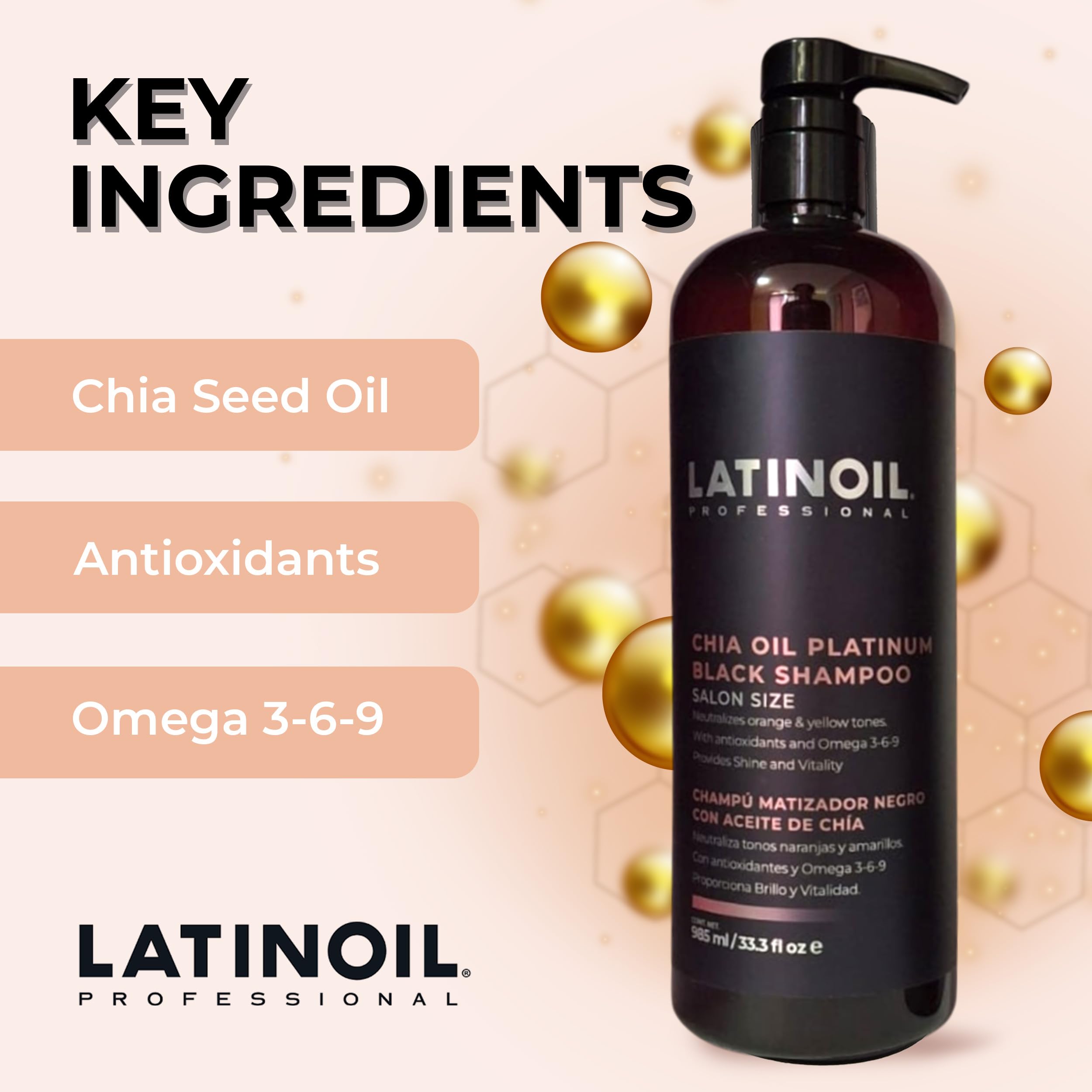 LATINOIL Platinum Black Shampoo: Toner & Color Depositing Shampoo for Blonde & Color-Treated Hair – 985 mL