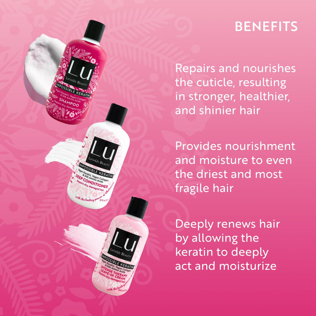 Lu by LatinUs Beauty Rescue Collection — Complete Hair Repair System (3-Piece, 32 Fl Oz) | Shampoo, Conditioner & Leave-In Cream